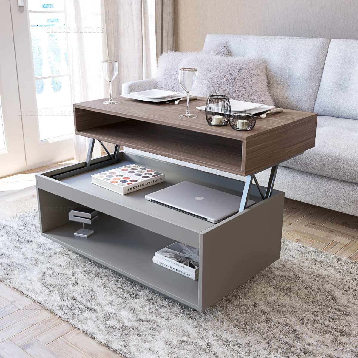 Mesa Ratona Elevable con Estante