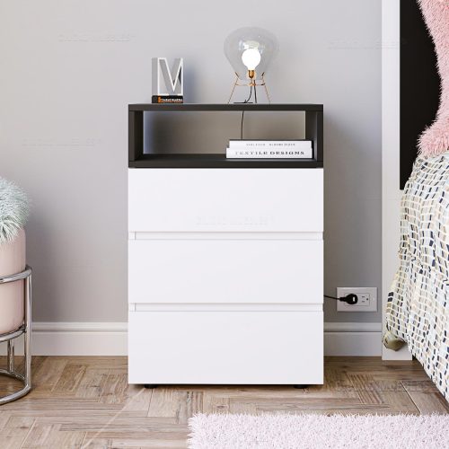 Mesa de luz moderna Meier con cajones y estante