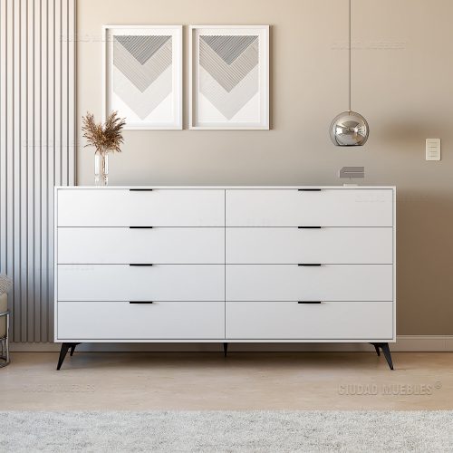 CÓMODA CON TIRADORES Y PATAS ALTAS