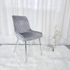 Silla Comedor Tapizada Terciopelo Gris Patas Cromadas